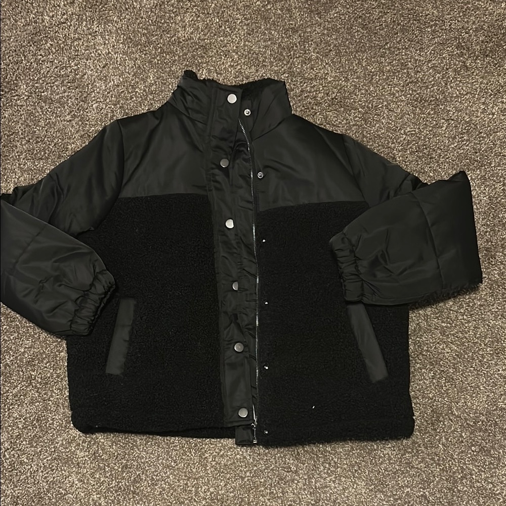 Time and Tru Black Jacket with Fleece Accents
